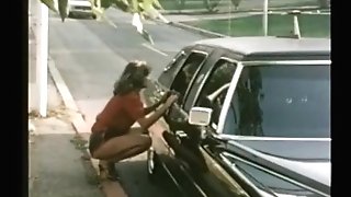 Female hitchhiker gets limo rail